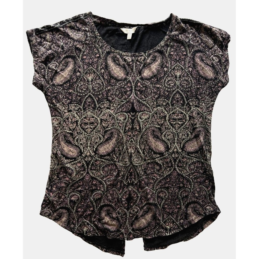 Black and Brown Paisley Lucky Brand Shirt with Split Hem Size Small